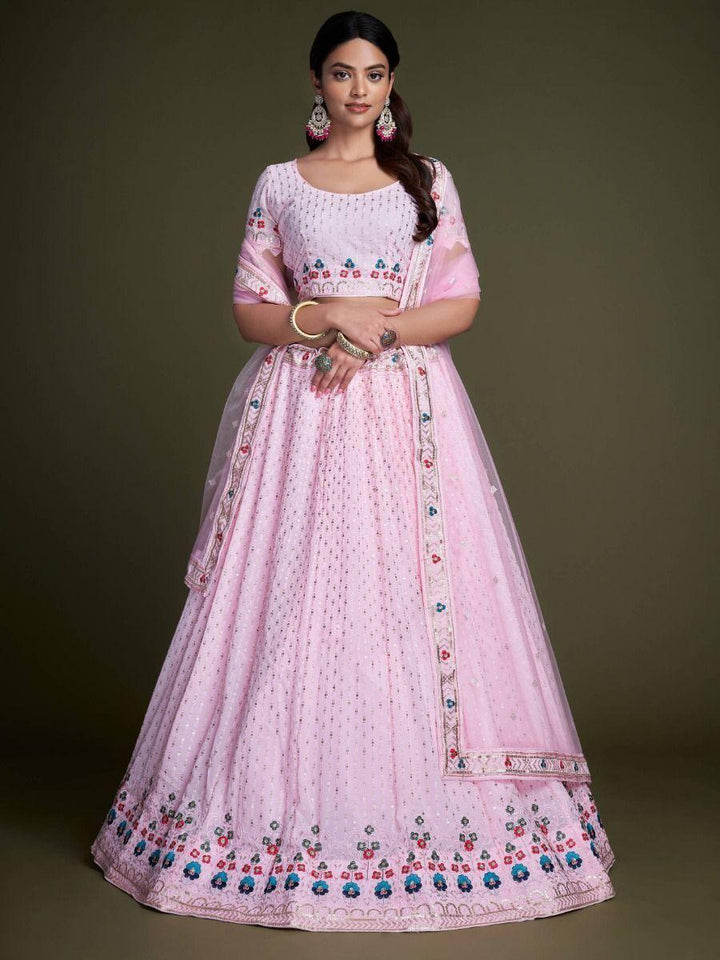 Charming Light Pink Embroidery Georgette  Designer Lehenga Choli