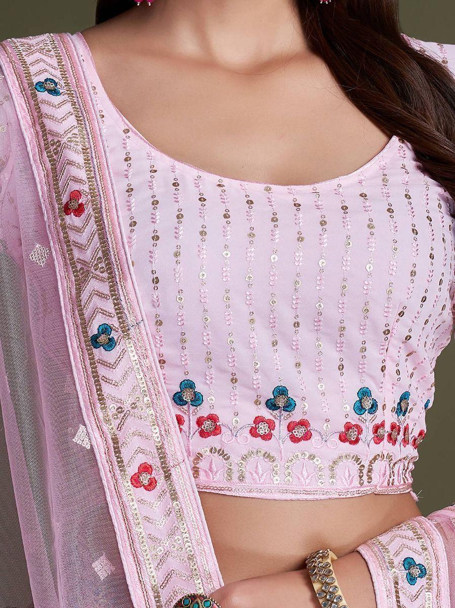 Light Pink Embroidery Georgette  Designer Lehenga Choli