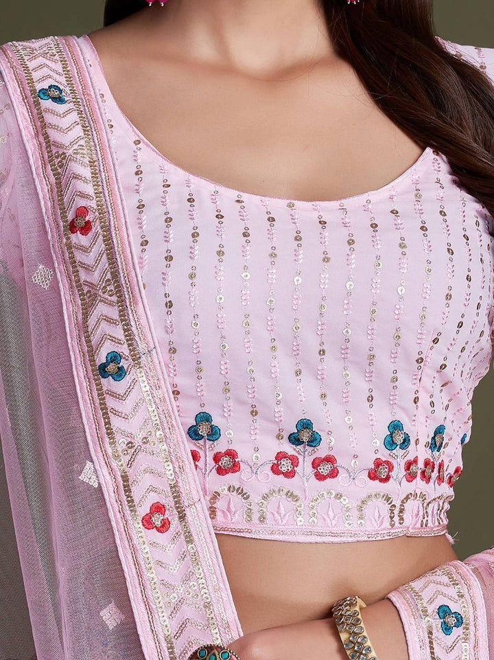 Light Pink Embroidery Georgette  Designer Lehenga Choli