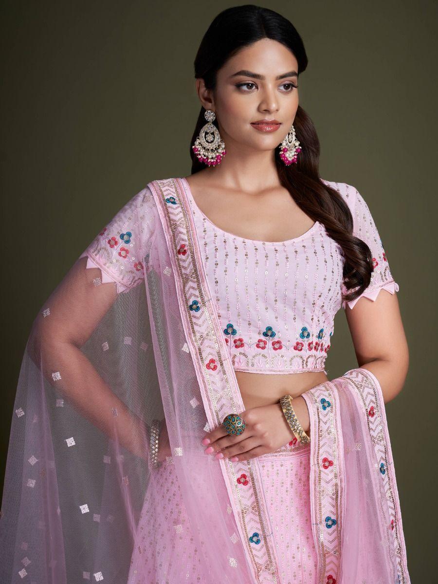 Light Pink Embroidery Georgette  Designer Lehenga Choli