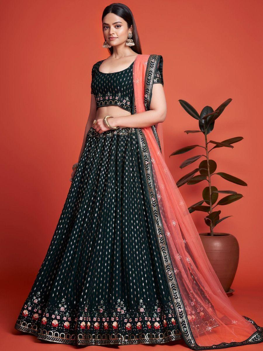 Green Embroidery Georgette  Wedding Wear Lehenga Choli
