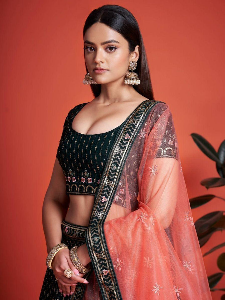 Green Embroidery Georgette  Wedding Wear Lehenga Choli