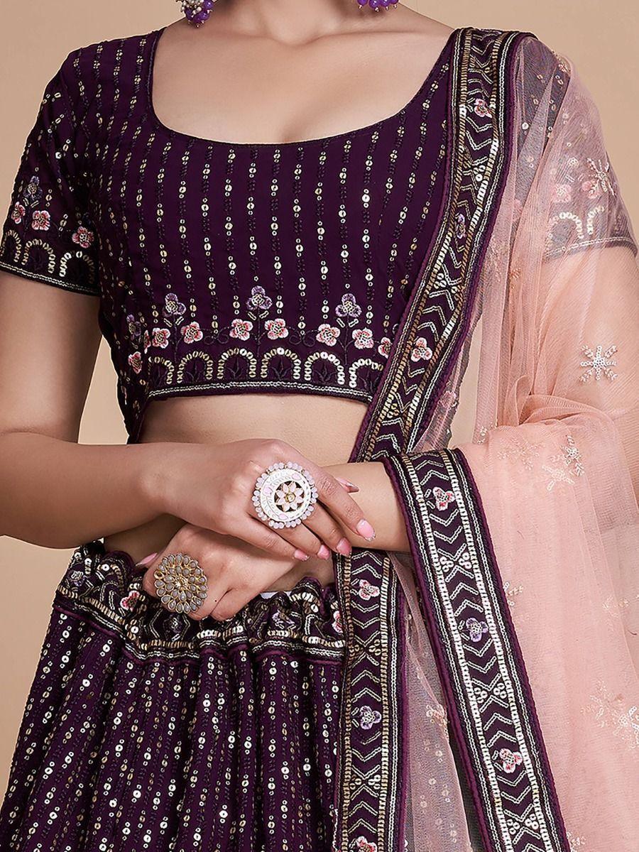 Glamorous Purple Embroidery Georgette Designer Lehenga Choli