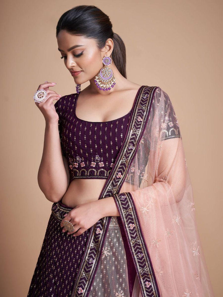 Glamorous Purple Embroidery Georgette Designer Lehenga Choli