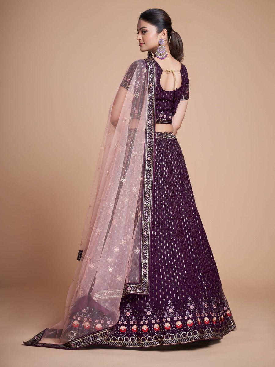 Glamorous Purple Embroidery Georgette Designer Lehenga Choli