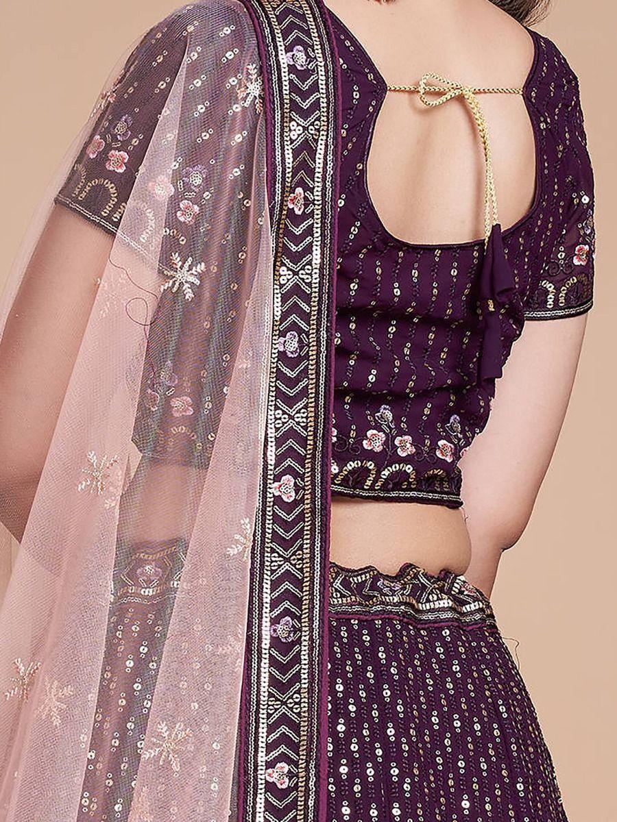 Glamorous Purple Embroidery Georgette Designer Lehenga Choli