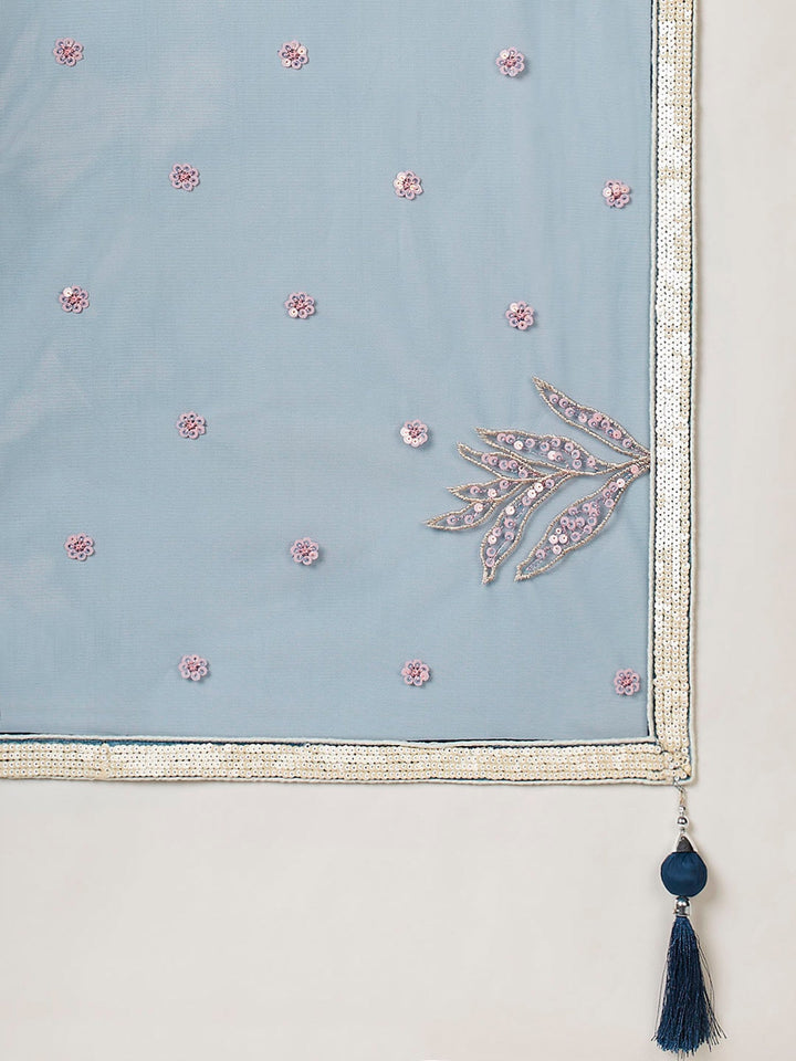 Teal Blue Sequins Net Designer Lehenga Choli With Dupatta