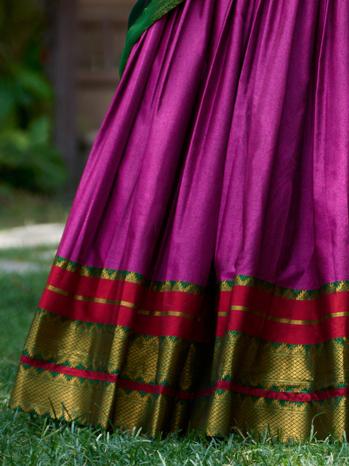 Purple Zari Weaving Cotton Festival Wear Half Saree Lehenga