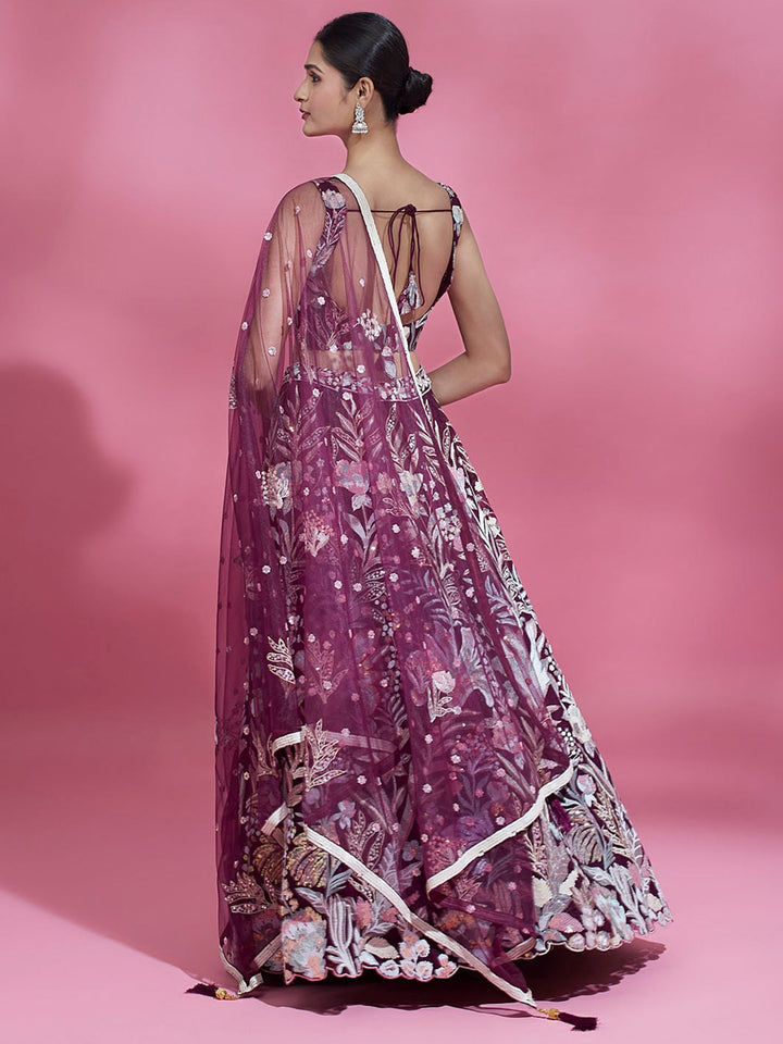 Wine Sequins Net Engagement Wear Lehenga Choli