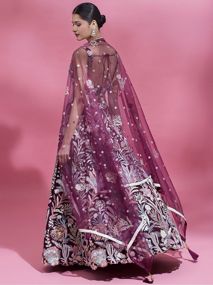 Wine Sequins Net Engagement Wear Lehenga Choli