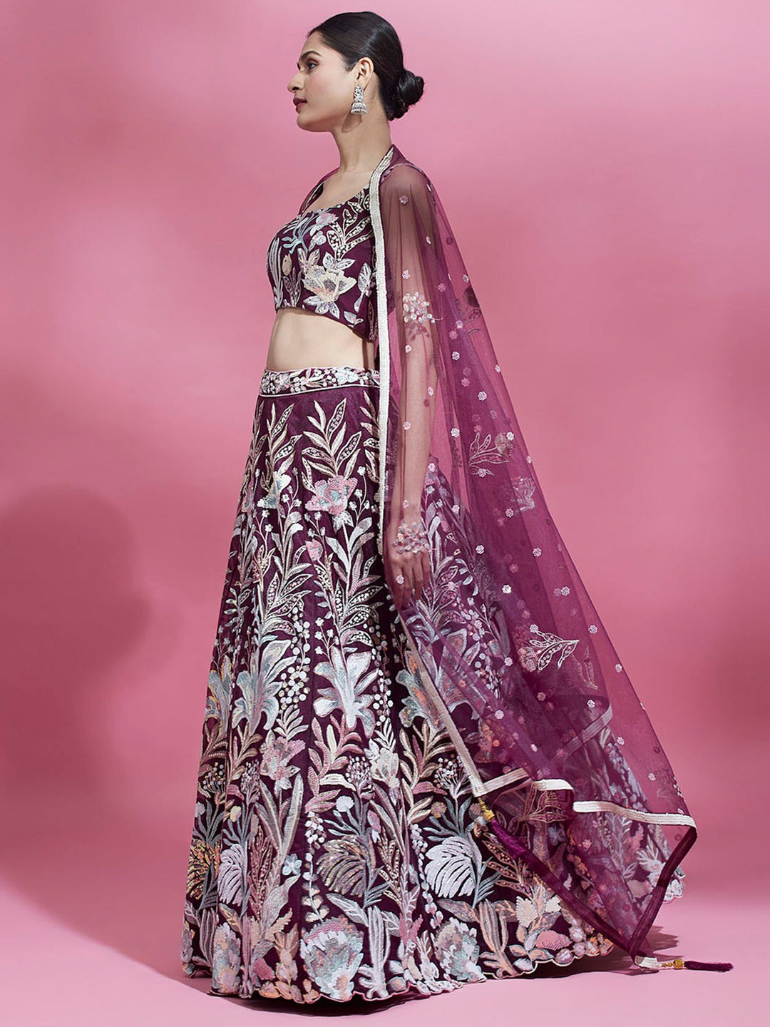 Wine Sequins Net Engagement Wear Lehenga Choli