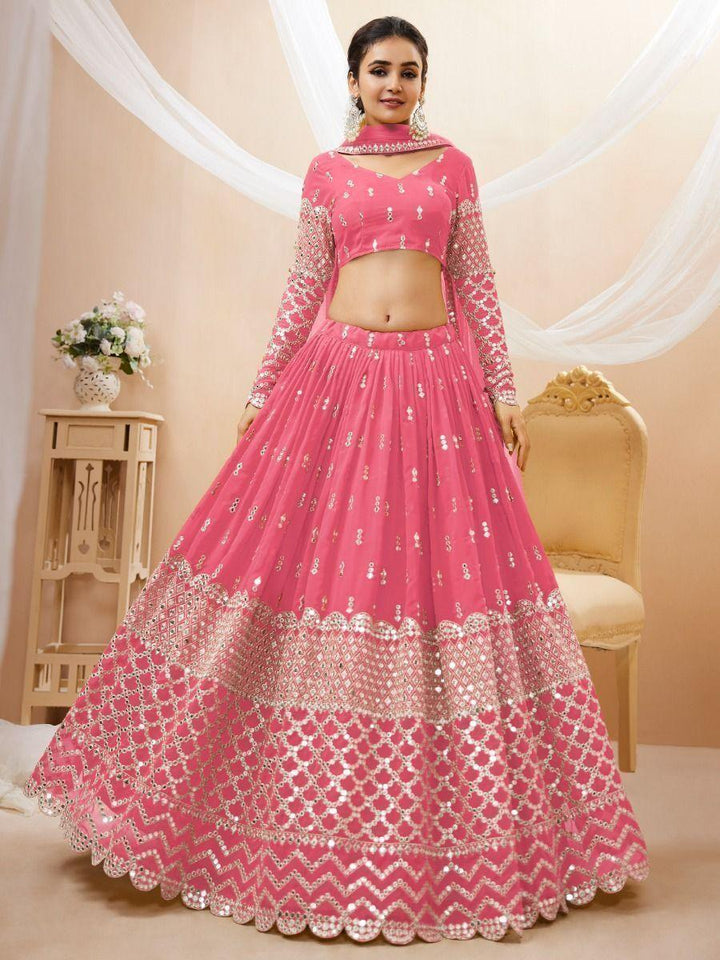 Pink Sequins Georgette Bridesmaid Lehenga Choli With Dupatta