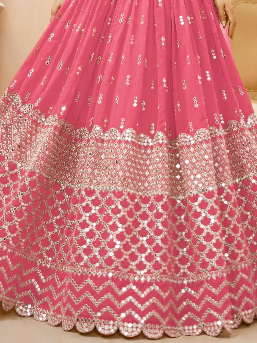 Pink Sequins Georgette Bridesmaid Lehenga Choli With Dupatta