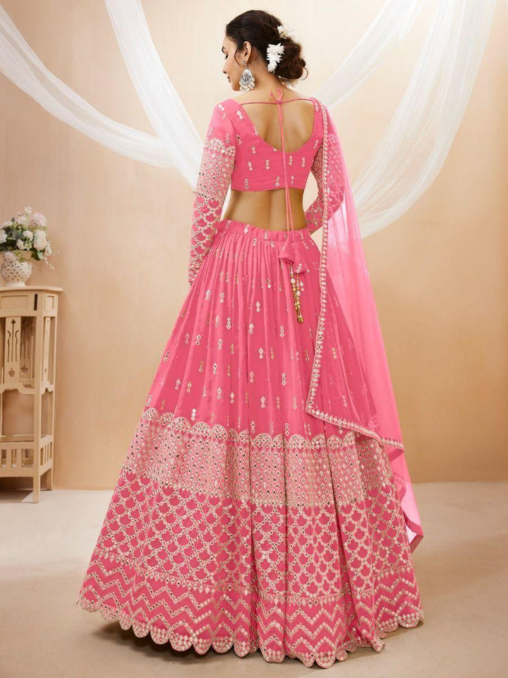 Alluring Pink Sequins Georgette Bridesmaid Lehenga Choli With Dupatta