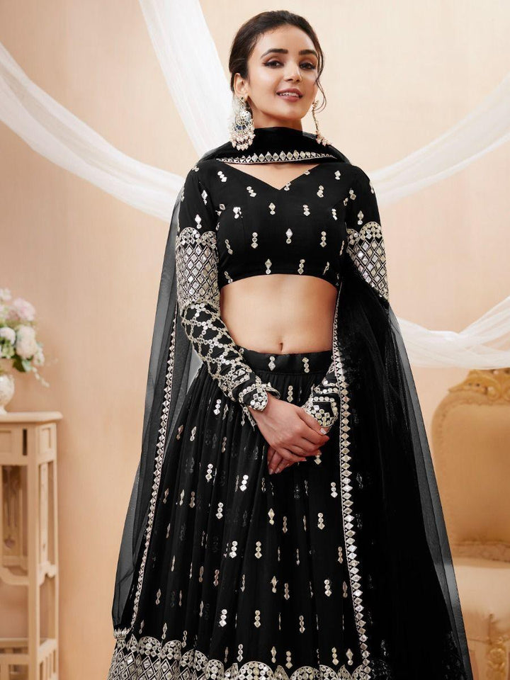 Beautiful Black Sequins Georgette Reception Wear Lehenga Choli