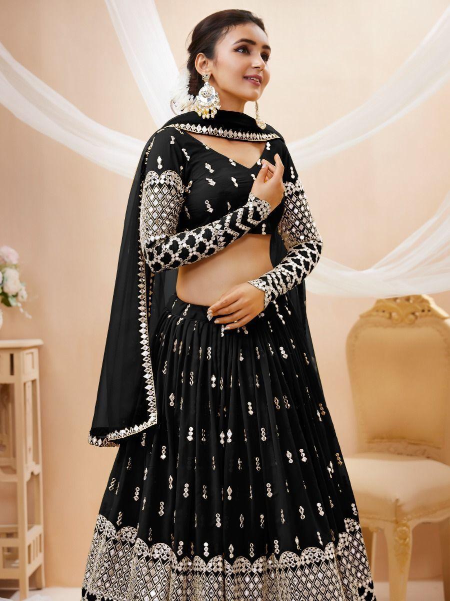 Beautiful Black Sequins Georgette Reception Wear Lehenga Choli
