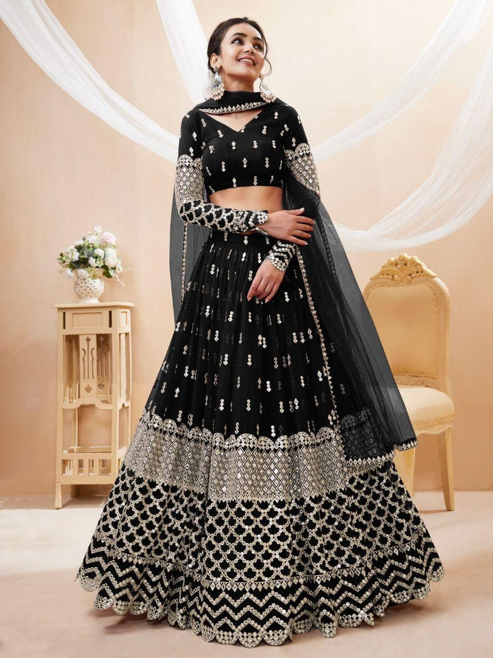 Beautiful Black Sequins Georgette Reception Wear Lehenga Choli