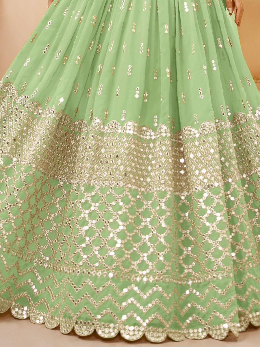 Pista Green Sequins Georgette Reception Wear Lehenga Choli