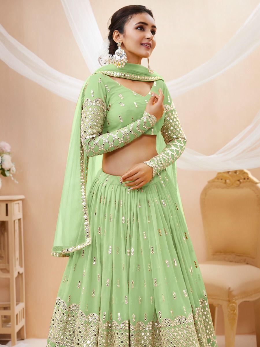Pista Green Sequins Georgette Reception Wear Lehenga Choli