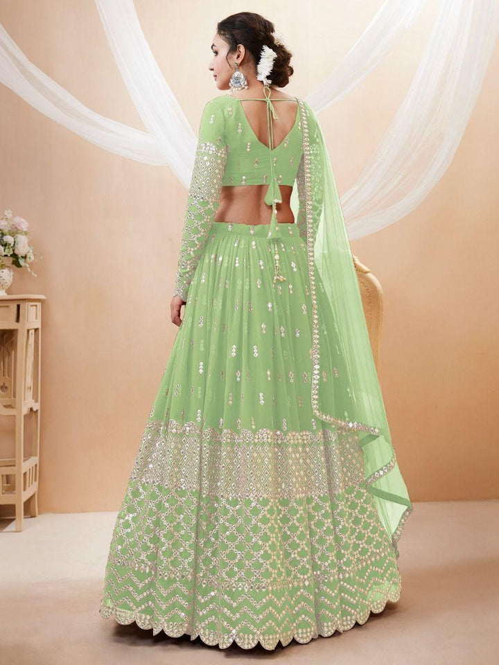 Pista Green Sequins Georgette Reception Wear Lehenga Choli