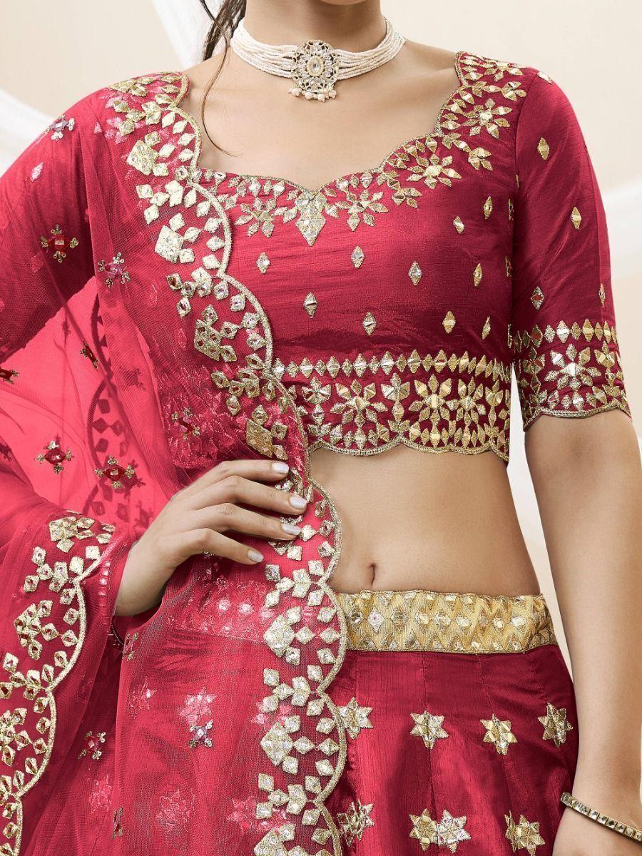Red Zari Work Art Silk Wedding Wear Lehenga Choli