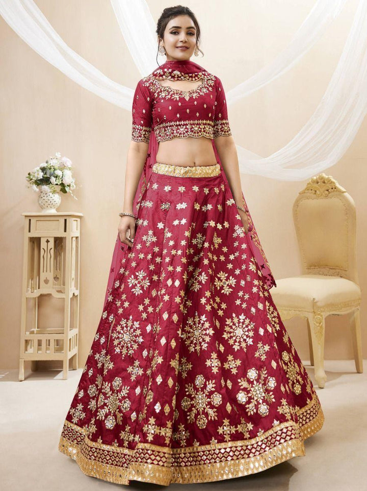 Red Zari Work Art Silk Wedding Wear Lehenga Choli