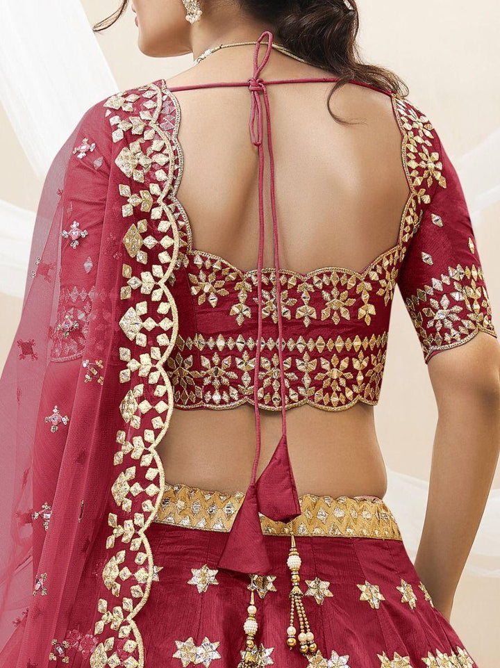 Red Zari Work Art Silk Wedding Wear Lehenga Choli