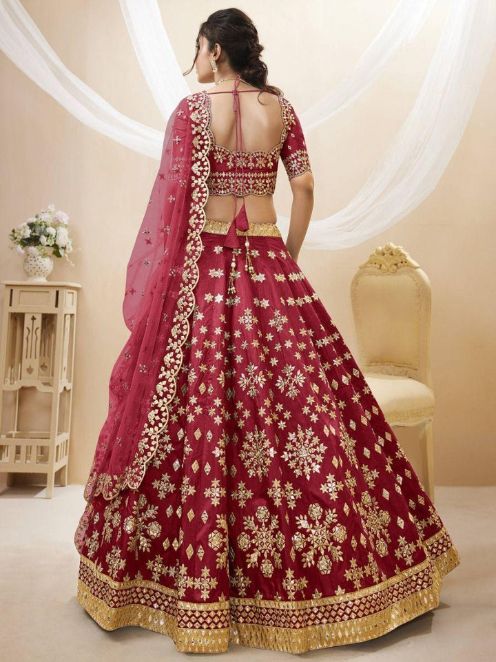 Red Zari Work Art Silk Wedding Wear Lehenga Choli