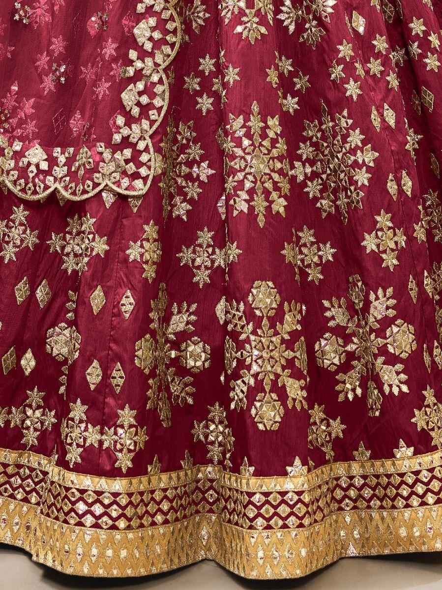 Red Zari Work Art Silk Wedding Wear Lehenga Choli