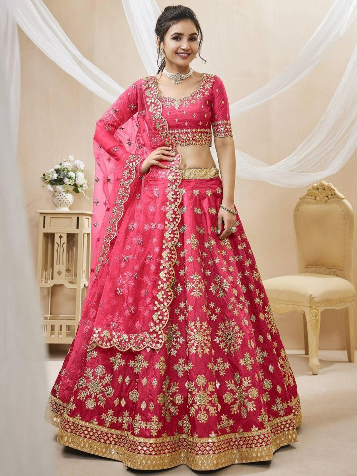 Pink Zari Work Art Silk Engagement Wear Lehenga Choli