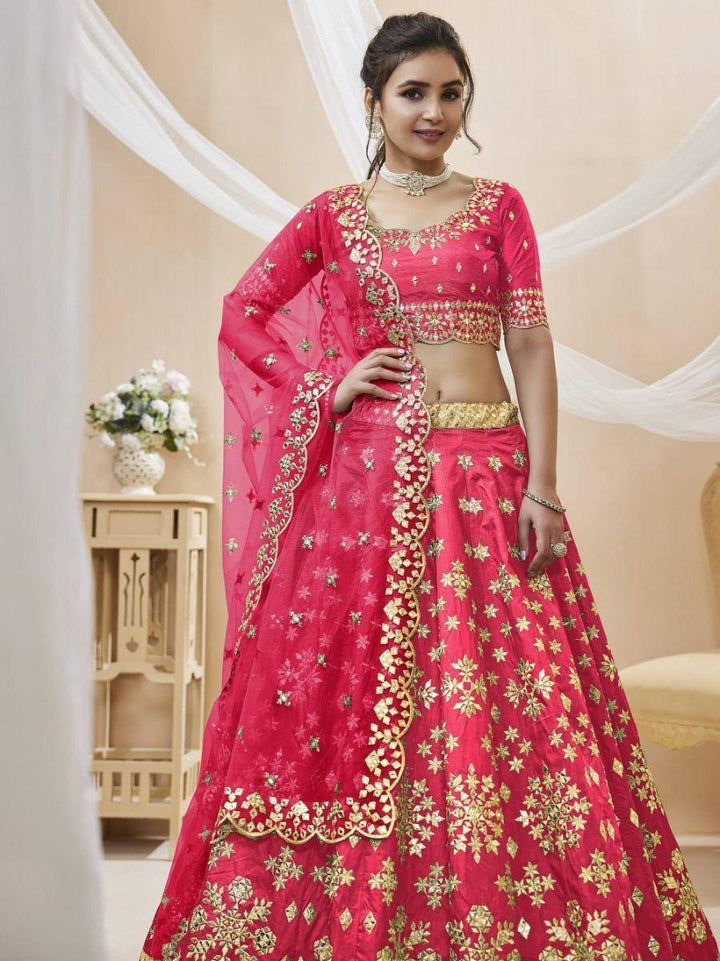 Pink Zari Work Art Silk Engagement Wear Lehenga Choli