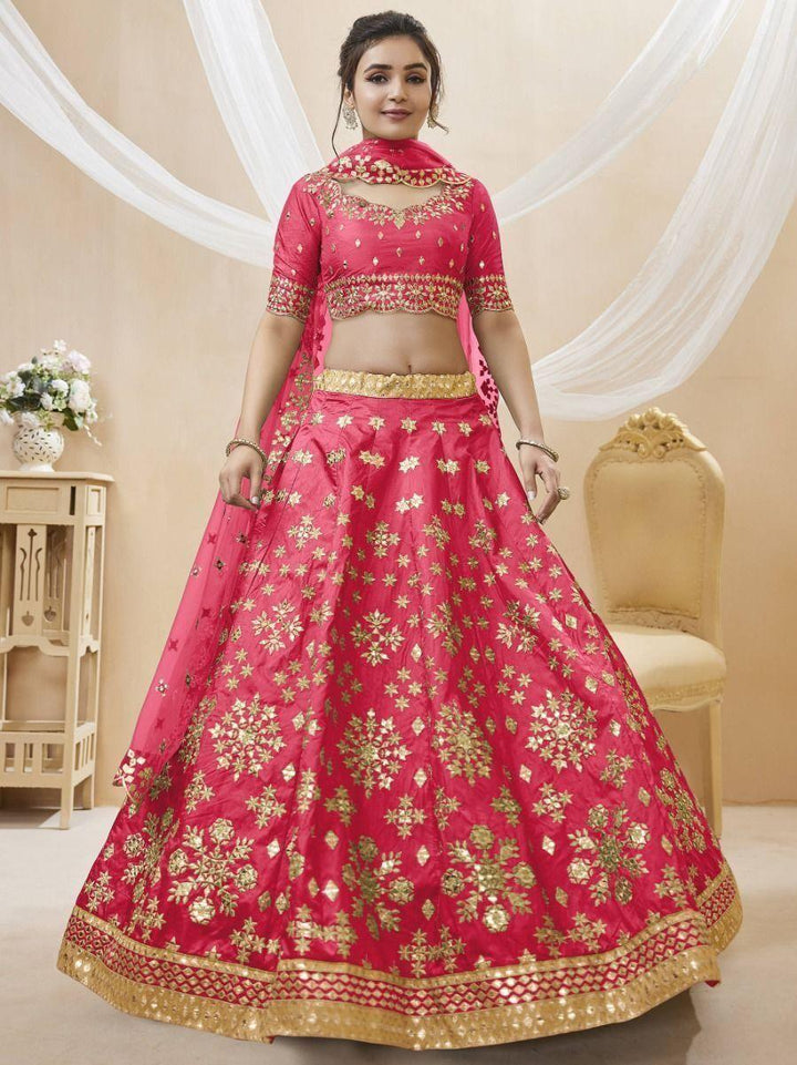 Pink Zari Work Art Silk Engagement Wear Lehenga Choli