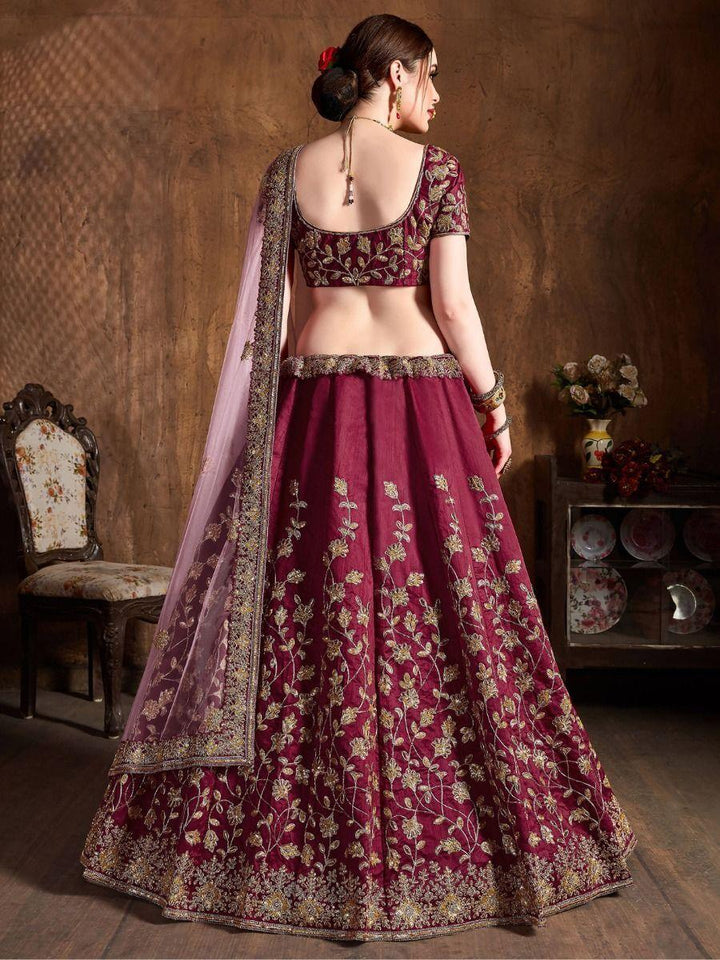 Stunning Maroon Sequins Raw Silk Lehenga Choli With Soft Net Dupatta