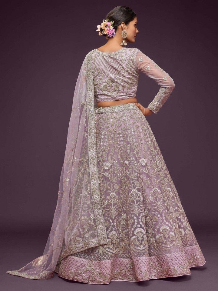 Lilac Embroidered Soft Net Wedding Wear Lehenga Choli