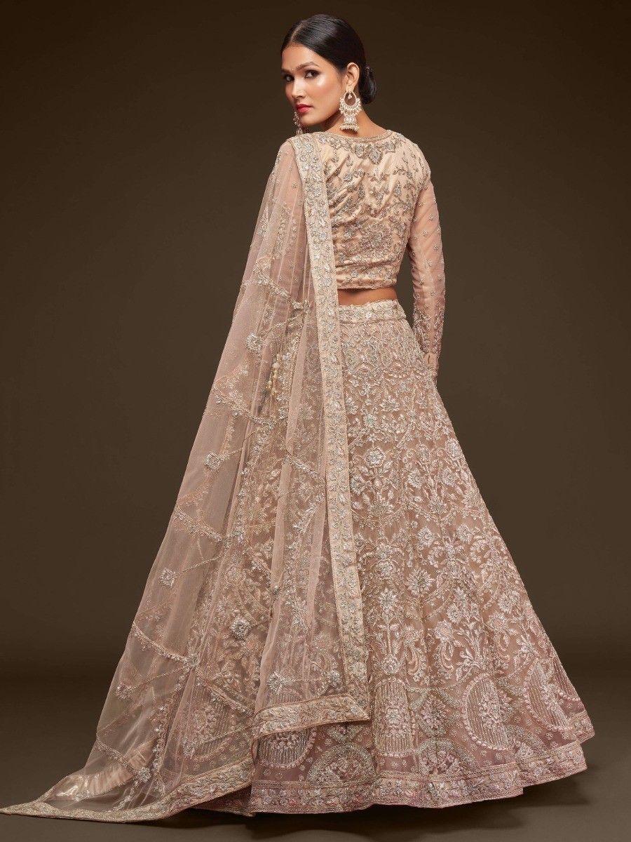 Stunning Royal Beige Embroidered Soft Net Lehenga Choli With Dupatta