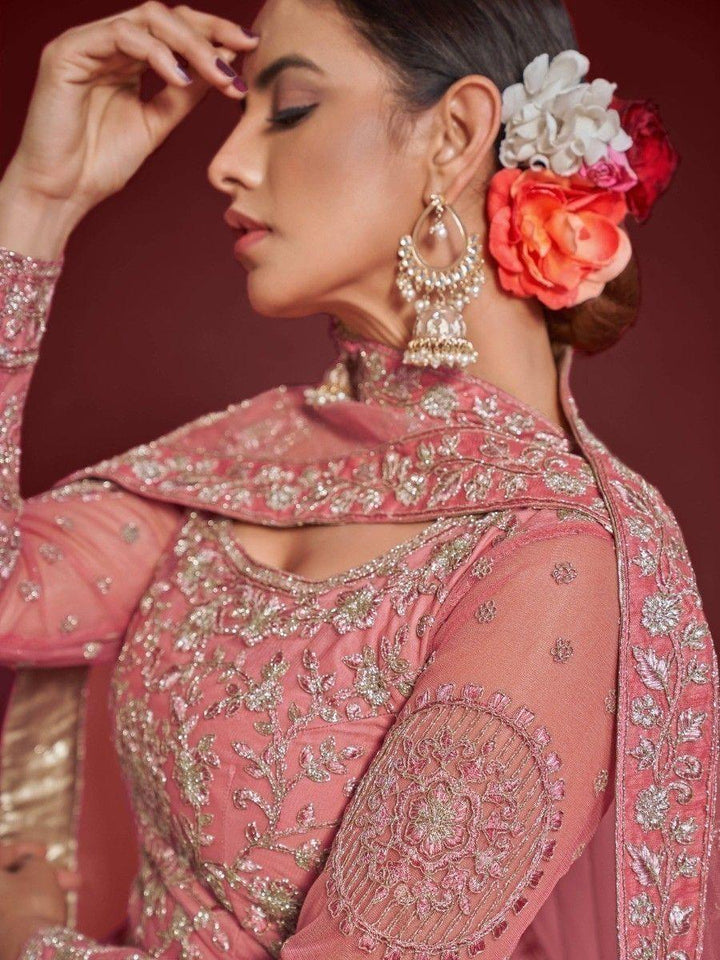 Rose Pink Embroidered Soft Net Traditional Lehenga Choli