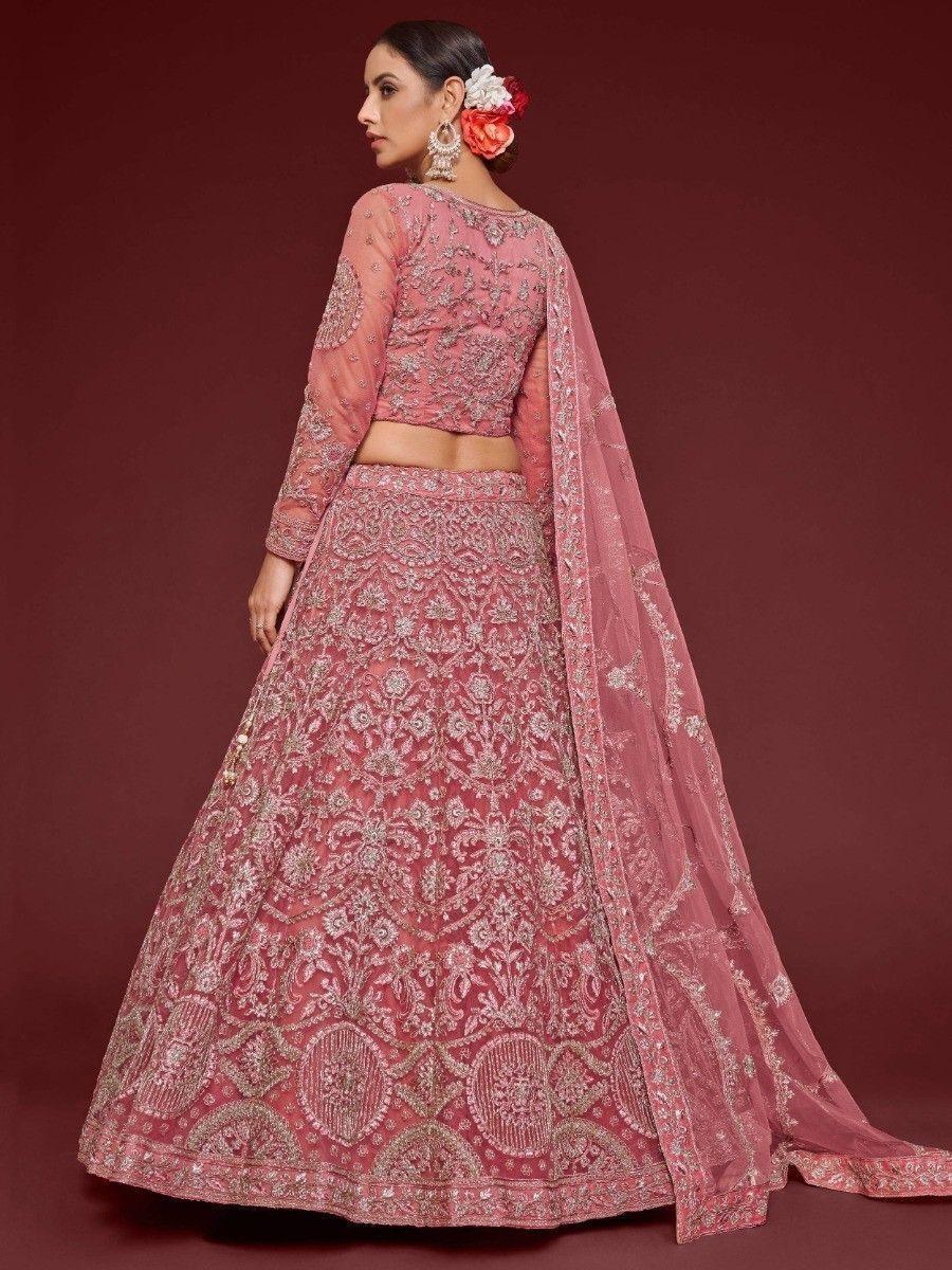 Cute Rose Pink Embroidered Soft Net Traditional Lehenga Choli