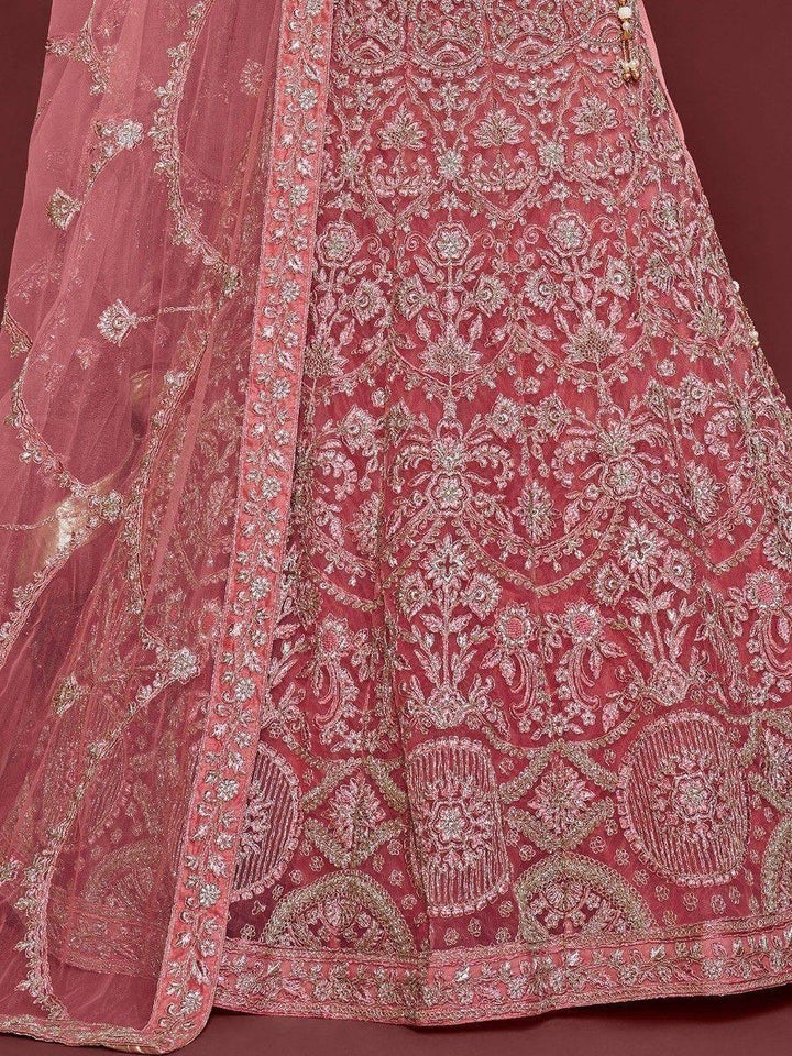 Rose Pink Embroidered Soft Net Traditional Lehenga Choli