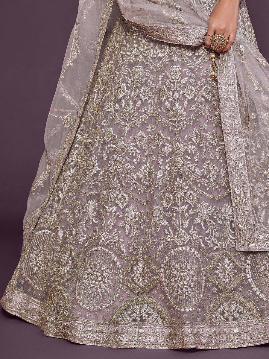 Precious Lilac Embroidered Soft Net Lehenga Choli With Dupatta