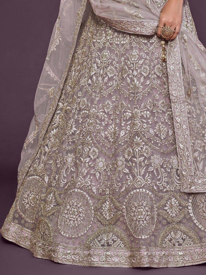 Lilac Embroidered Soft Net Lehenga Choli With Dupatta