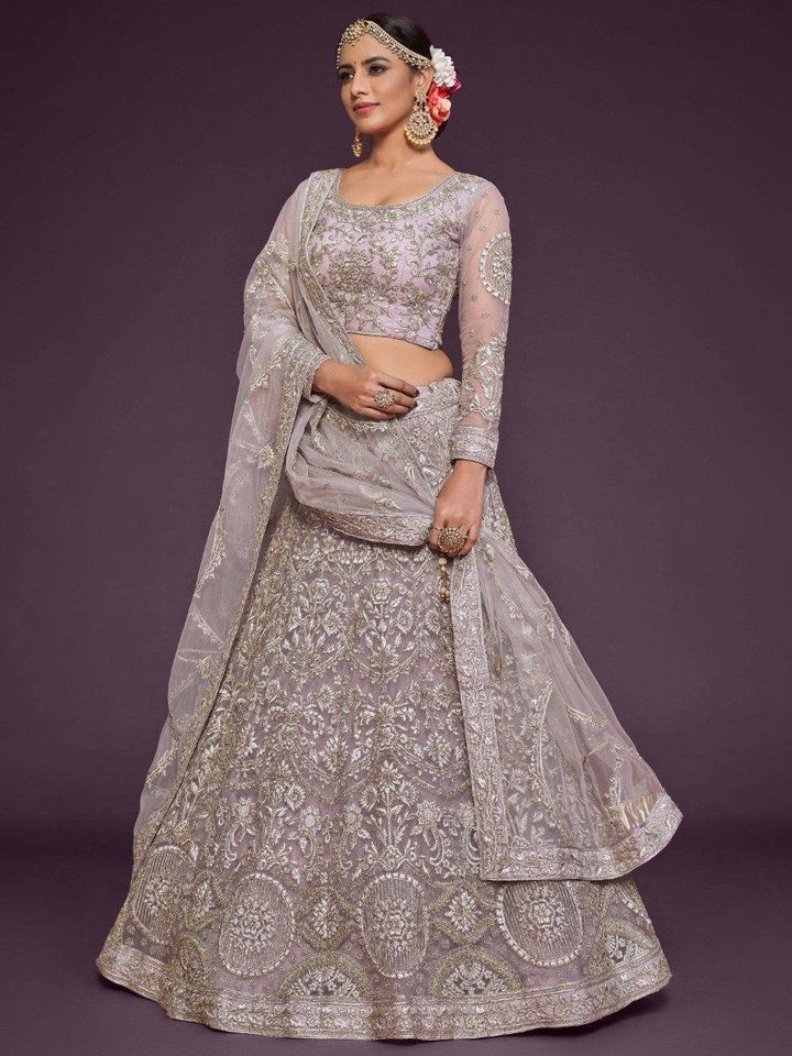 Lilac Embroidered Soft Net Lehenga Choli With Dupatta
