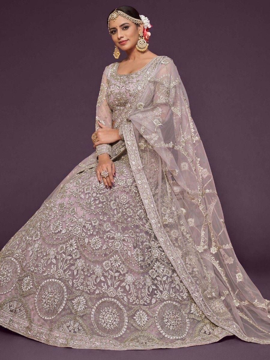 Lilac Embroidered Soft Net Lehenga Choli With Dupatta
