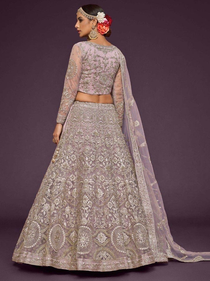 Precious Lilac Embroidered Soft Net Lehenga Choli With Dupatta