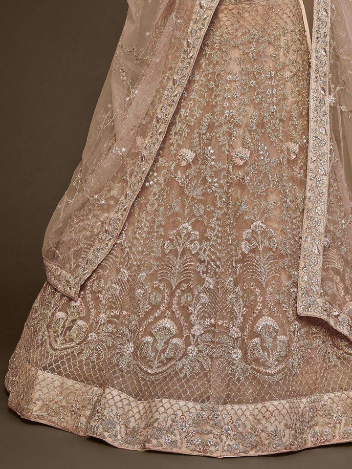 Cute Royal Beige Embroidered Soft Net Engagement Wear Lehenga Choli