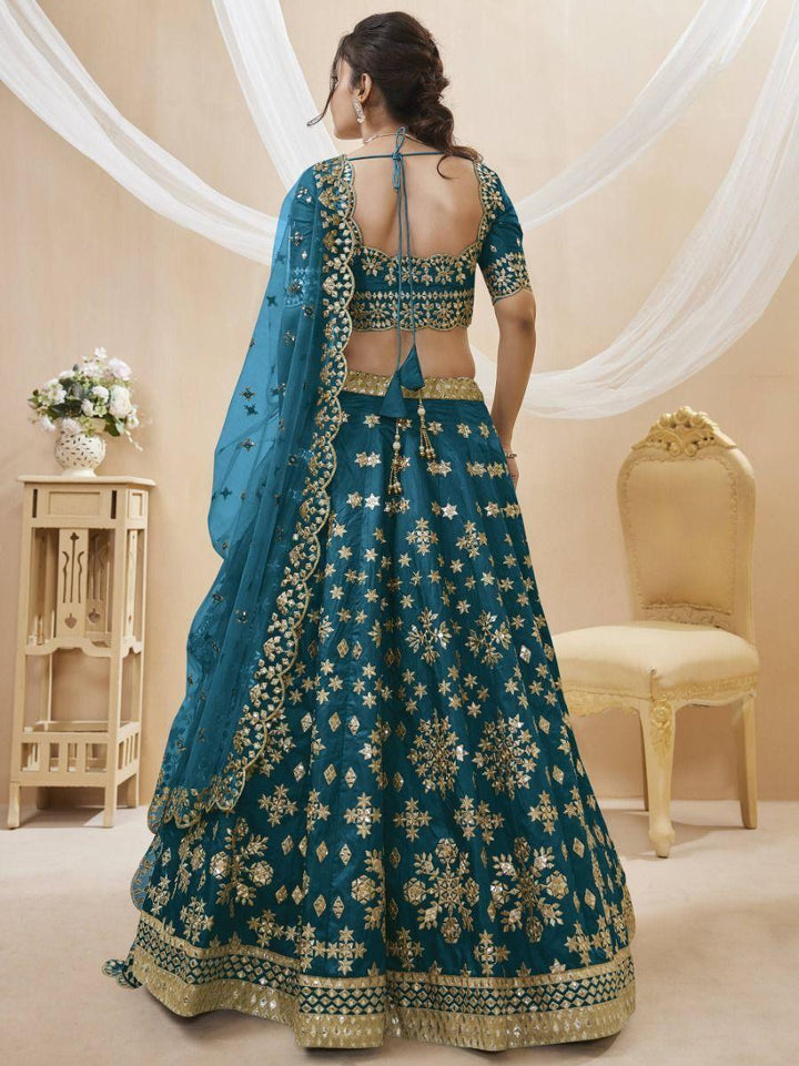 Blue Mirror Work Art Silk Wedding Wear Lehenga Choli