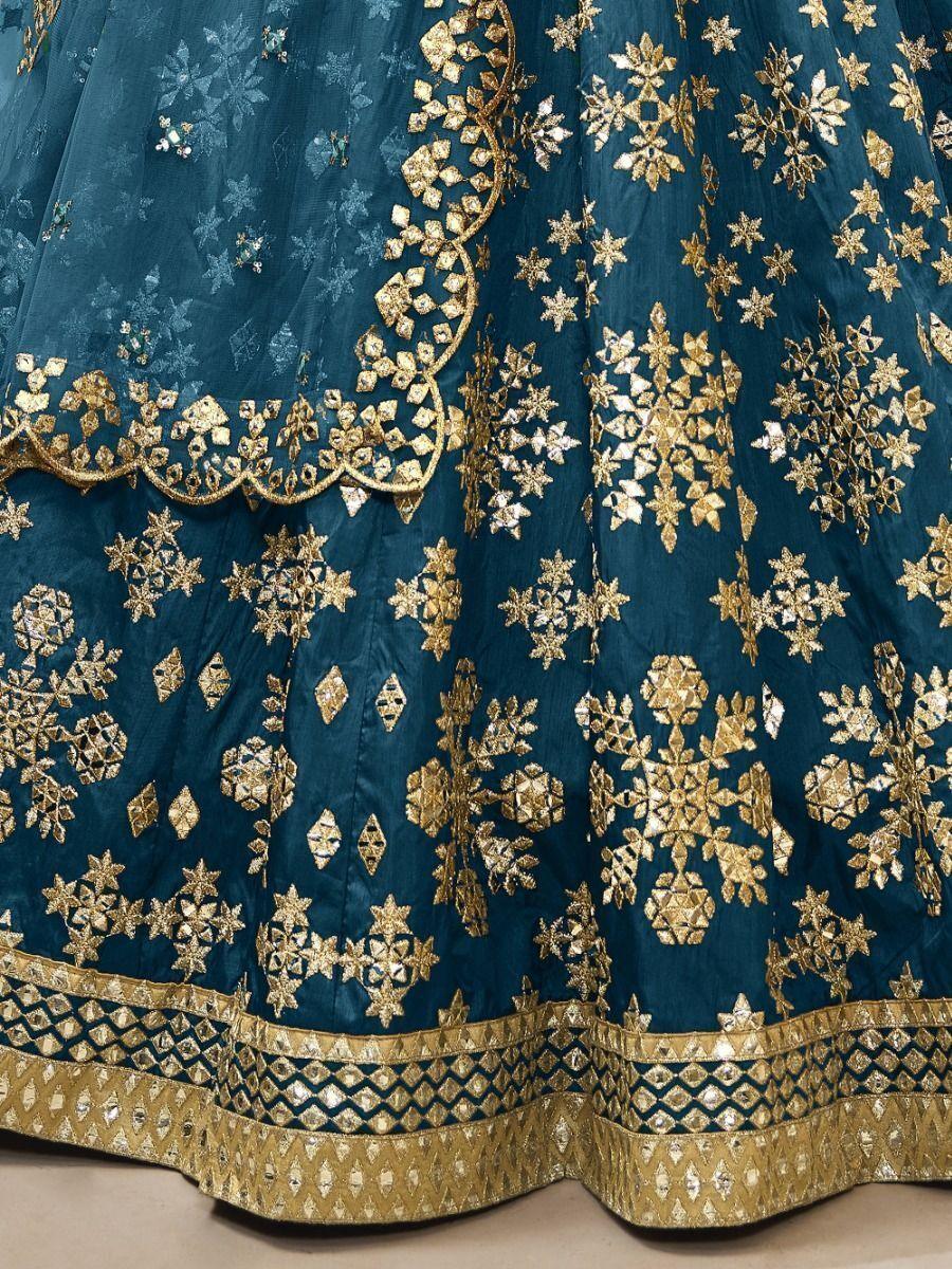 Blue Mirror Work Art Silk Wedding Wear Lehenga Choli