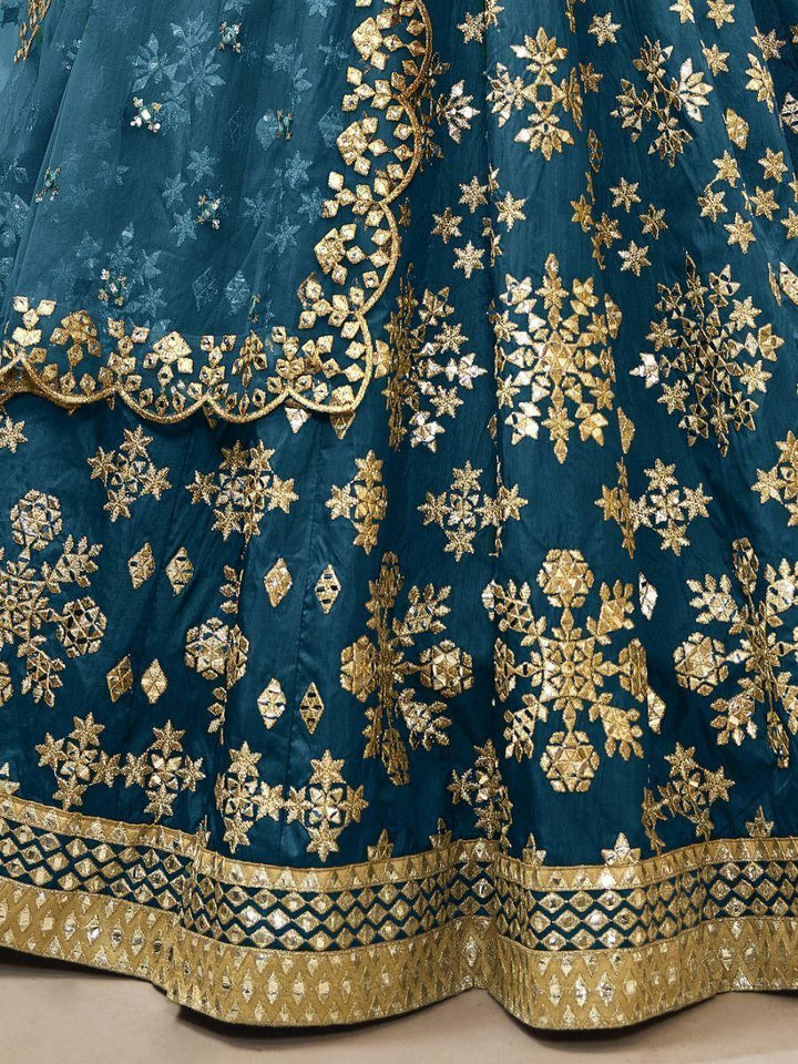 Blue Mirror Work Art Silk Wedding Wear Lehenga Choli