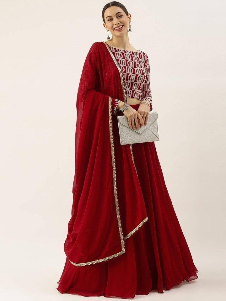 Red Georgette Event Wear Lehenga With Embroidered Choli
