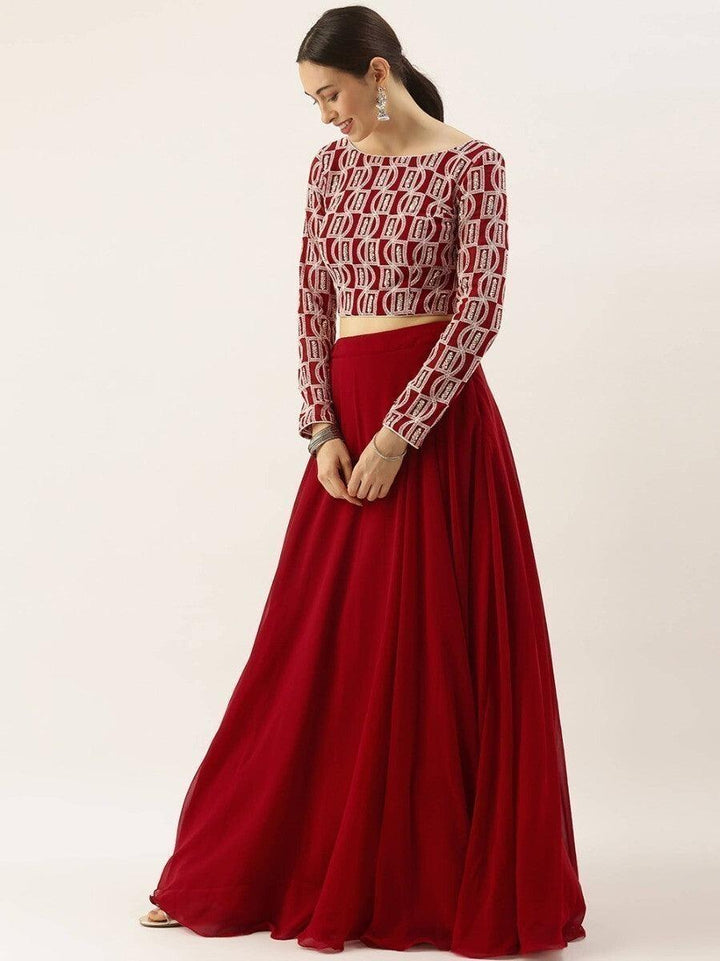 Red Georgette Event Wear Lehenga With Embroidered Choli