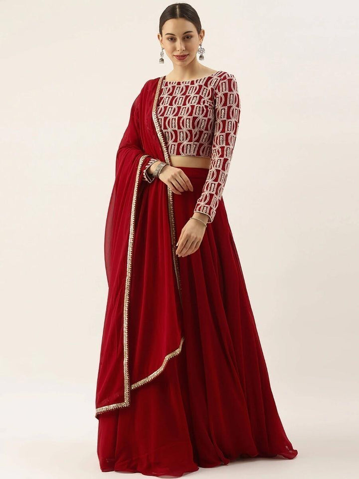 Red Georgette Event Wear Lehenga With Embroidered Choli